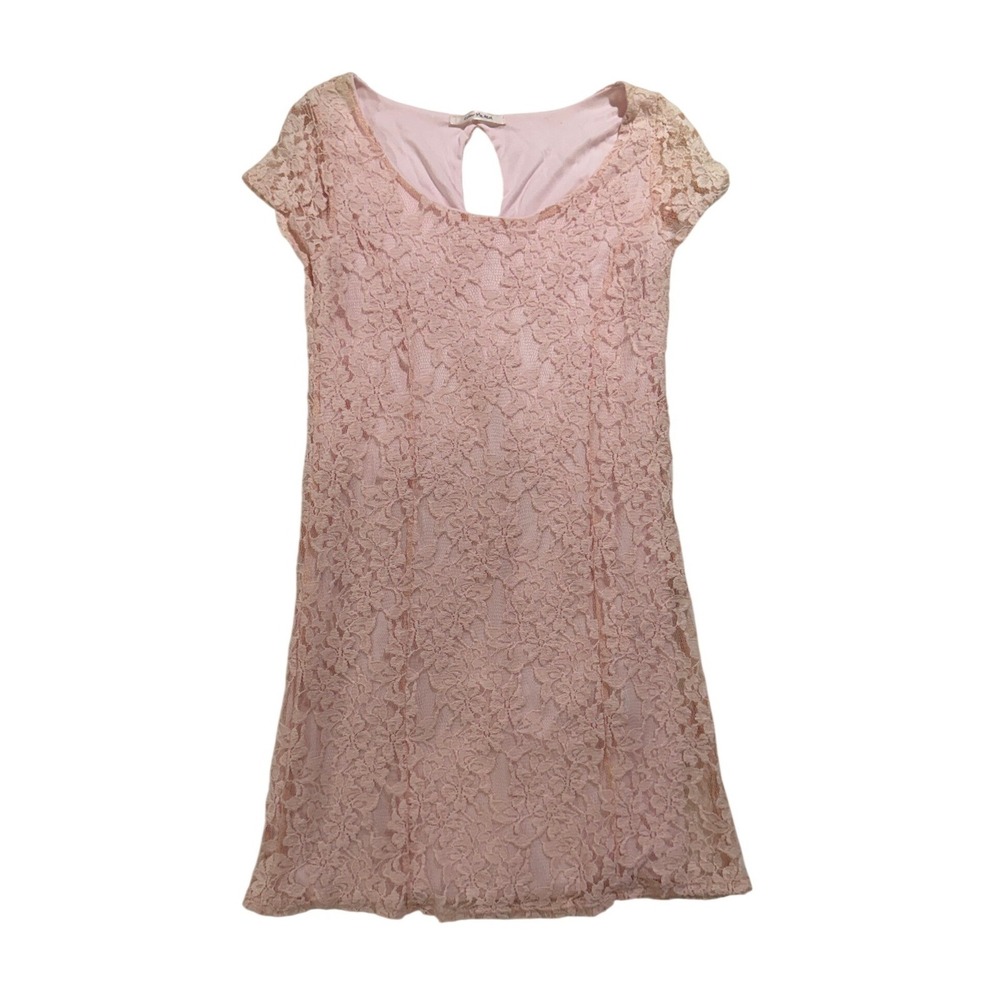 Color Me Red Pink Lace Cap Sleeve Shift Dress Size S